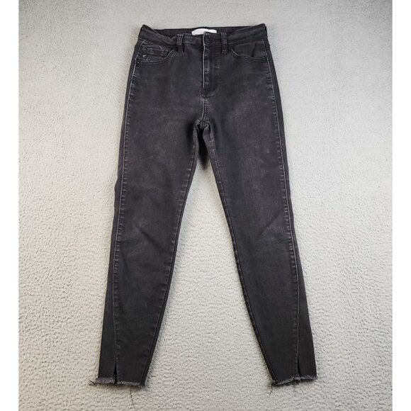 KanCan Denim - Kancan Jeans Women's 7/27 Black Curvy Mid Skinny Ankle Stretch Grunge Raw Hem